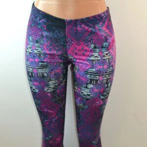 Workshop Women Geo Print Leggings Fuchsia/Teal, Size XL  NWT